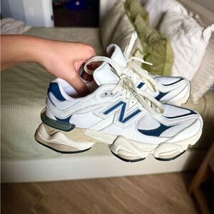 New Balance 9060s Cream and Navy Sneakers